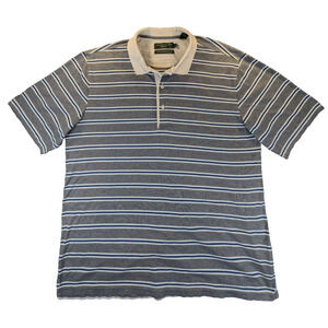 Nicklaus Golf Polo Shirt Men's Large Gray Blue Stripes Double Mercerized Cotton